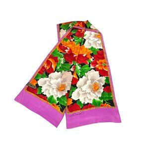 Oscar de la Renta Silk Scarf Floral Pattern Colorful 11 x 52" Rectangular Japan
